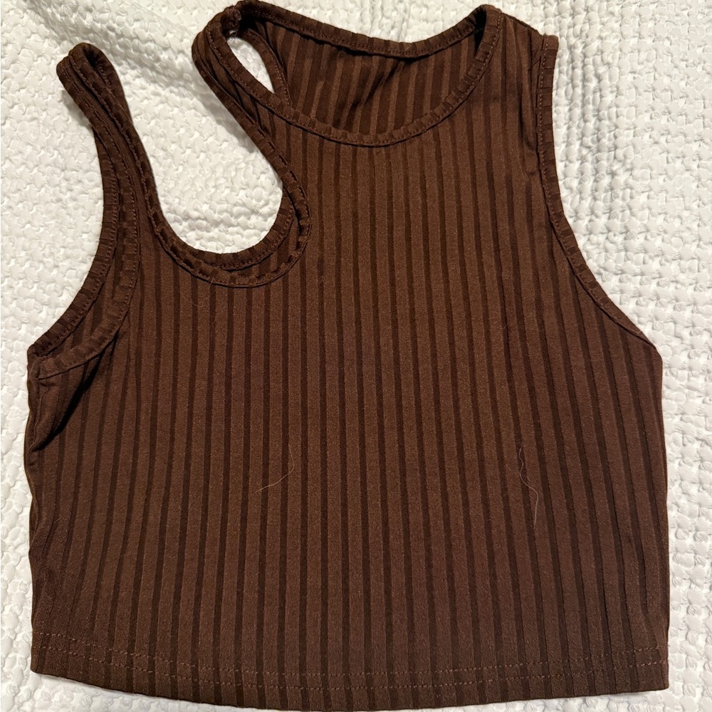 SHEIN Brown Ribbed Cutout Crop Tank